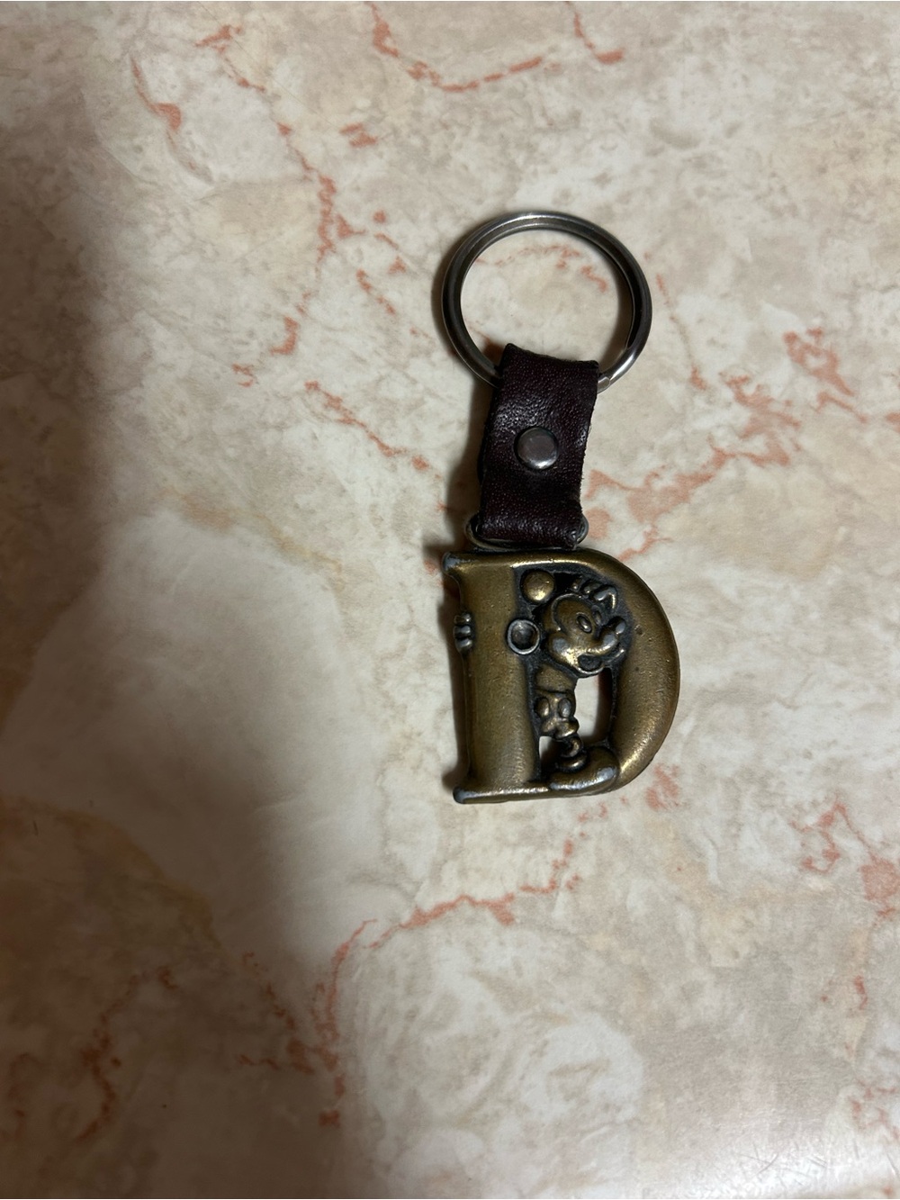 Monogram 'D' Brass Charm Keychain with Brown Leather Strap - Disney Mickey Mouse